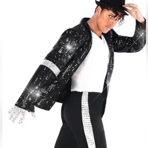 Michael Jackson Costume Sequin Jacket and rhinestone glove size Large NEW